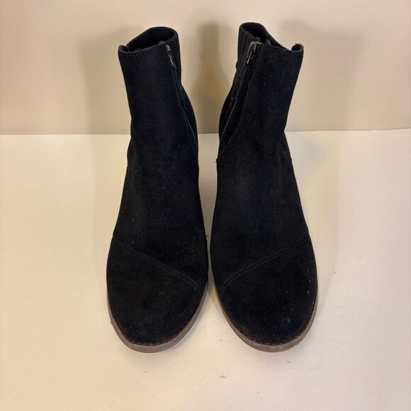 TOMS Black Suede Wedge Booties Size 8 - Picture 2 of 7